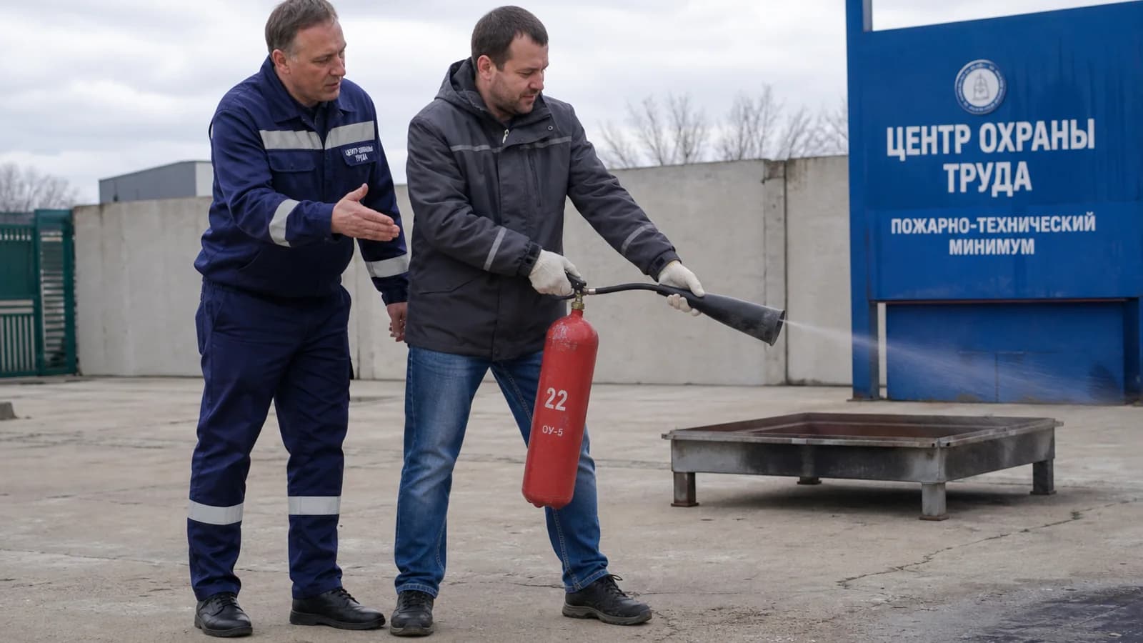 Практическая отработка пожарно-технического минимума с огнетушителем